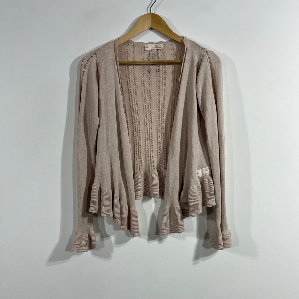 Odd Molly Twee Granola Ruffle Cashmere Parisian Cardigan Pointelle Knit Size 0